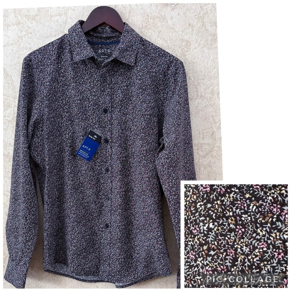 Apt. 9 Men's Premier Flex Performance Untucked Slim Fit Black  Patterned Shirt